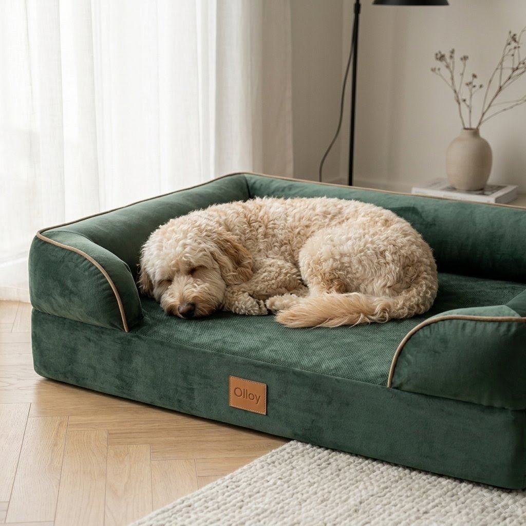 Dog resting on the Olloy bed