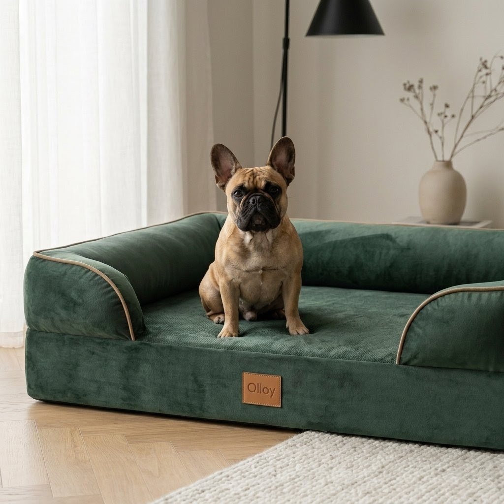Small dog on the Olloy bed